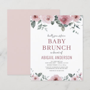 Lámina Invitación a brunch de bebé floral Rosa con polvo