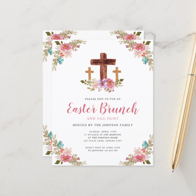 Lámina Invitación a brunch de brunch religioso floral con (Anverso/Reverso In Situ)