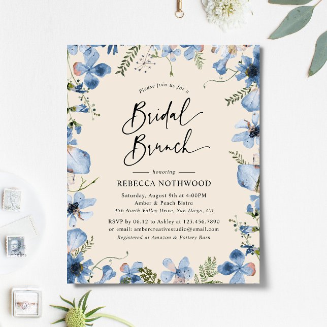 Lámina Invitación a brunch de novia floral beige azul pre (Subido por el creador)
