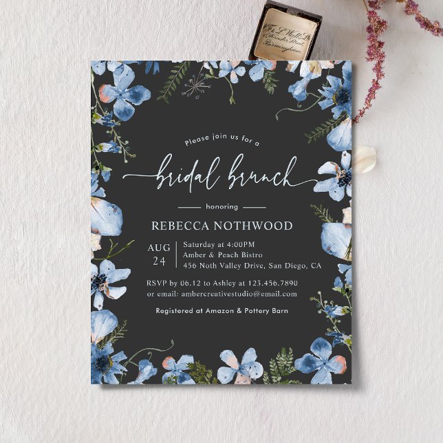 Lámina Invitación a brunch de novias azules en carbón veg (Subido por el creador)