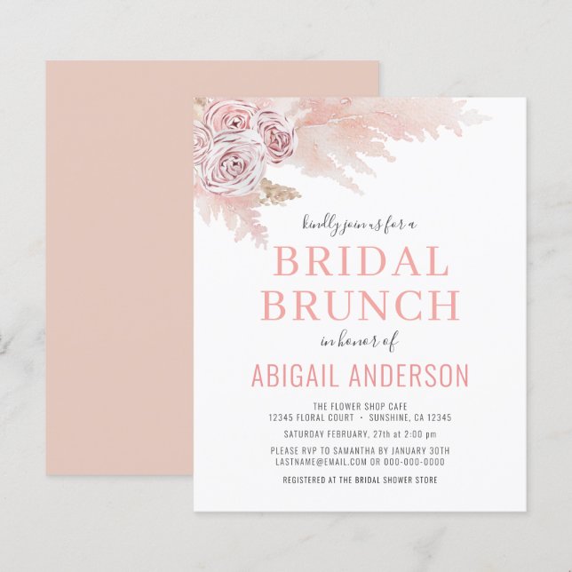 Lámina Invitación a brunch de novias de Boho Pampas (Anverso / Reverso)