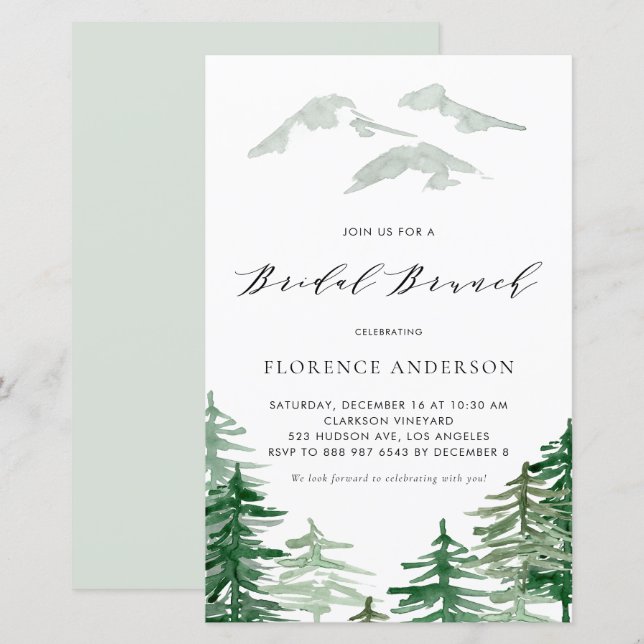 Lámina Invitación a Brunch de novias de Watercolor Woodla (Anverso / Reverso)