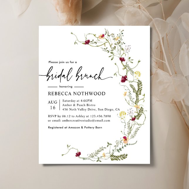 Lámina Invitación a brunch de novias floral simple con pr (Subido por el creador)