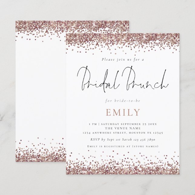 Lámina Invitación a brunch de novias Rosa de oro Purpurin (Anverso / Reverso)