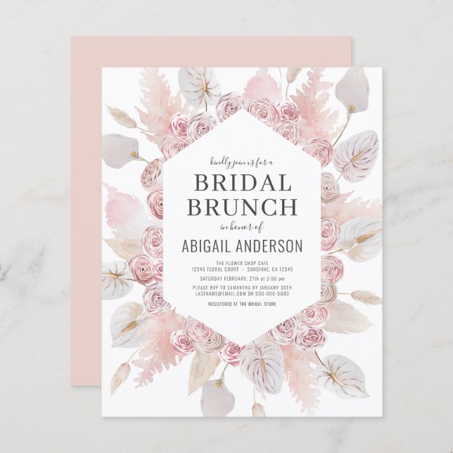 Lámina Invitación a brunch de novias rosadas del Boho de  (Anverso / Reverso)