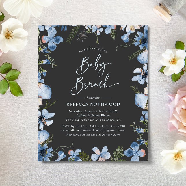 Lámina Invitación a Brunch Gray Blue Bebe Elegant Presupu (Subido por el creador)