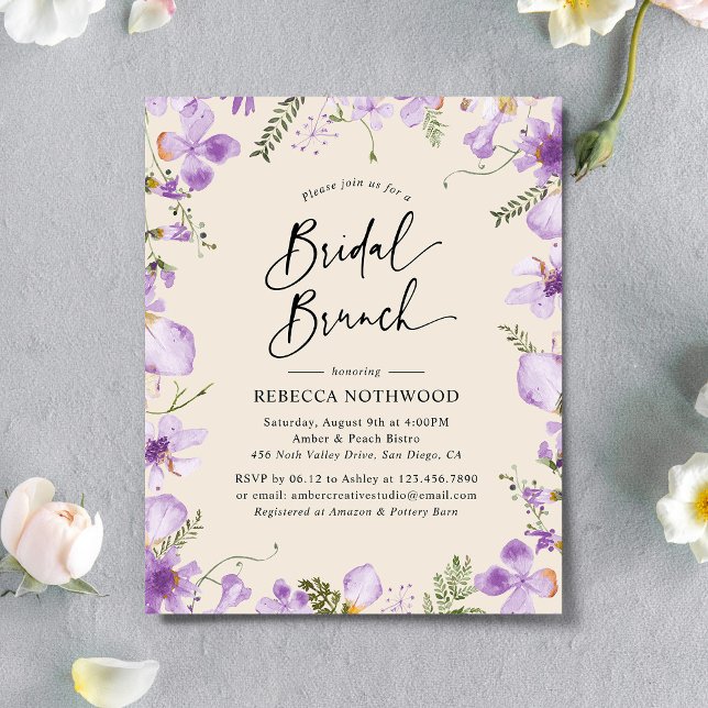 Lámina Invitación a brunch nupcial del Boho Floral Lilac  (Subido por el creador)