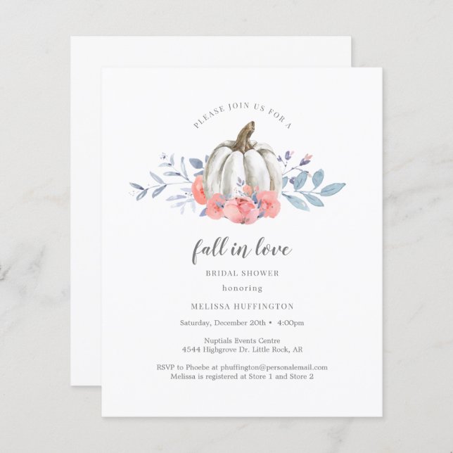 Lámina Invitación a calabaza floral de ducha de novia con (Anverso / Reverso)