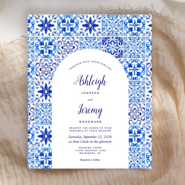 Lámina Invitación a casamiento con mosaico azul portugués (Subido por el creador)