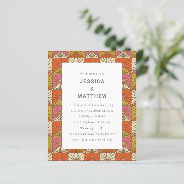 Lámina Invitación a casamiento rosa retro de Groovy Budge (Anverso de pie)