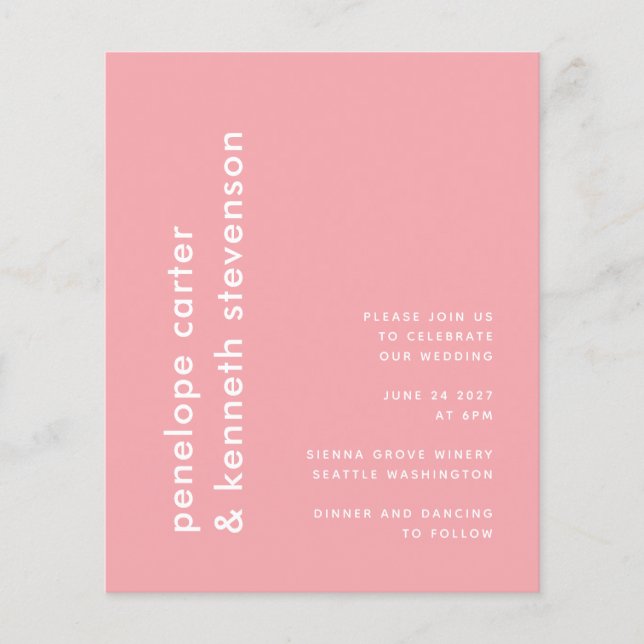 Lámina Invitación a casamiento simple rosado con Rosa mod (Anverso)