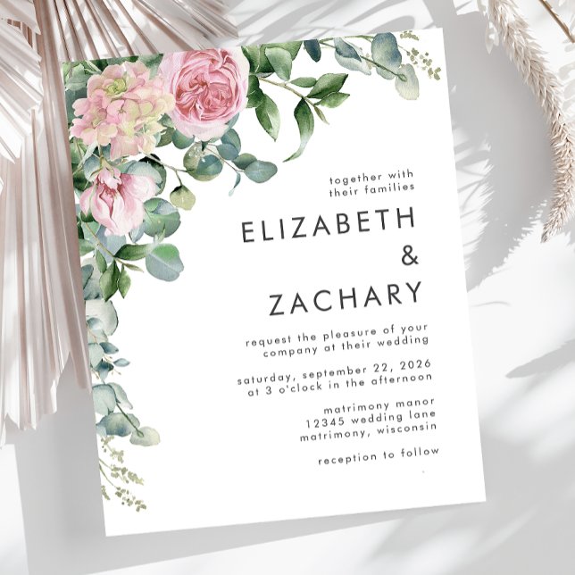 Lámina Invitación a casar con acuarela floral rosa de pre (Subido por el creador)