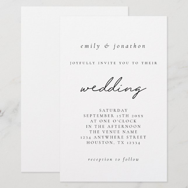 Lámina Invitación a casar con guiones blancos negros más  (Anverso / Reverso)