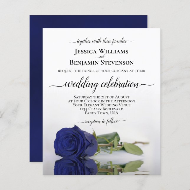 Lámina Invitación a casar con Rosa azul de la Marina (Anverso / Reverso)