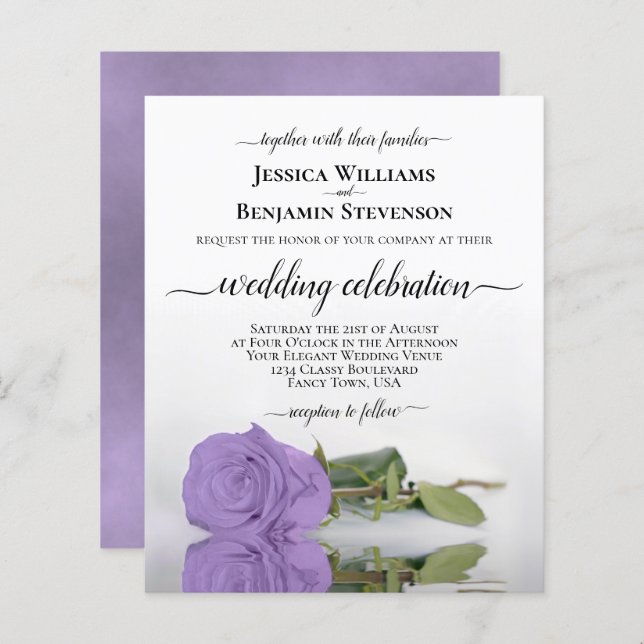 Lámina Invitación a casar con Rosas de lavanda (Anverso / Reverso)