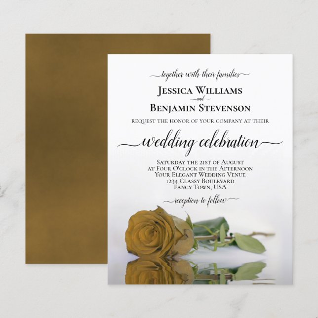 Lámina Invitación a casar con Rosas de Ochre de oro (Anverso / Reverso)