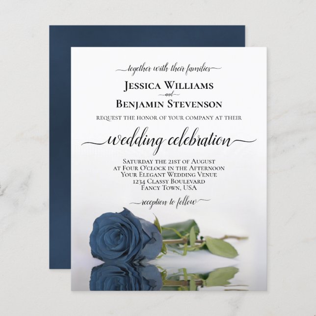 Lámina Invitación a casar con un Rosa azul de acero refle (Anverso / Reverso)