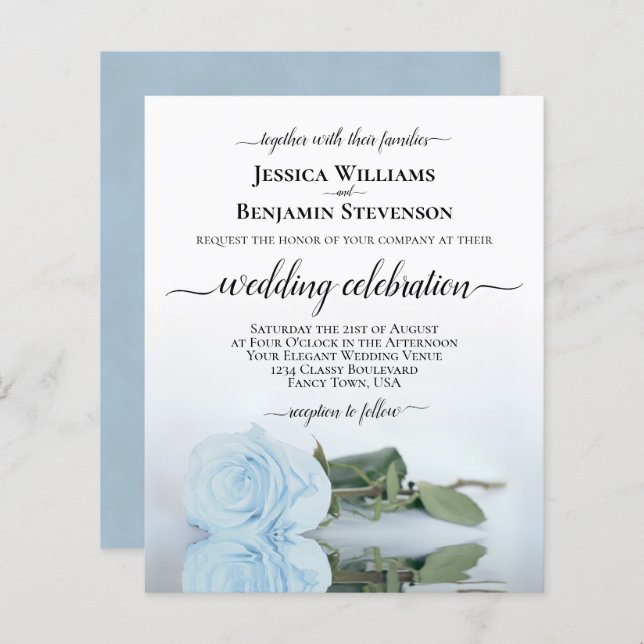 Lámina Invitación a casar con un Rosa azul turbio (Anverso / Reverso)