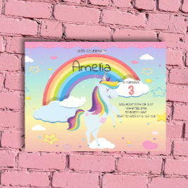 Lámina Invitación a Chicas del arcoiris de Unicornio