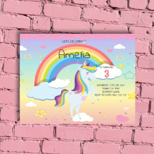 Lámina Invitación a Chicas del arcoiris de Unicornio