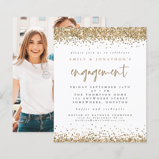 Lámina Invitación a compromiso de foto de Purpurina de or (Anverso / Reverso)