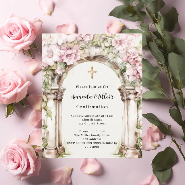 Lámina Invitación a confirmación de chica de florales ros (Subido por el creador)