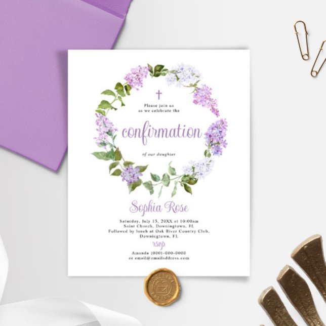 Lámina Invitación a confirmación de flor de Lilac Rústica (Subido por el creador)