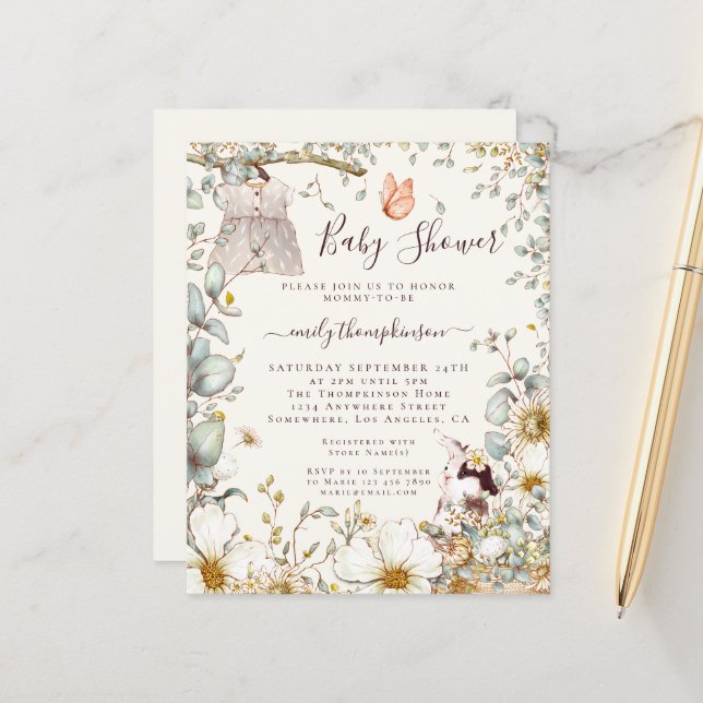 Lámina Invitación a crema de Baby Shower Chica de vestir  (Anverso/Reverso In Situ)