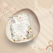 Invitación a crema de Baby Shower con traje de con