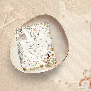 Lámina Invitación a crema de Baby Shower con traje de con