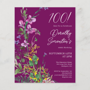 Lámina Invitación a cumpleaños 100 de la floral amarilla 
