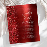 Lámina Invitación a cumpleaños 21 de Budget Red Glam Purp<br><div class="desc">El borde izquierdo de esta moderna invitación a la fiesta de cumpleaños incluye un borde falso purpurina rojo. El texto de personalizable combina guiones blancos y sans serif en un fondo metalizado rojo falso. El reverso presenta un diseño similar.</div>