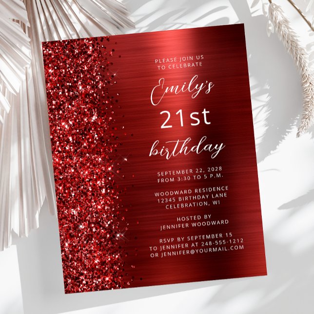 Lámina Invitación a cumpleaños 21 de Budget Red Glam Purp (Subido por el creador)