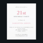 Lámina Invitación a cumpleaños 21 simple Rubor Pink 21st<br><div class="desc">Texto simple presupuesto Invitación a Rubor 21º cumpleaños. Una alternativa de valor por dinero menor de 4, 5 x 5, 6 pulgadas en defecto de la opción semi brillo que se recomienda para las invitaciones y es un grosor similar al de una postal. La opción de satén es mucho más...</div>