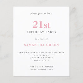 Lámina Invitación a cumpleaños 21 simple Rubor Pink 21st 