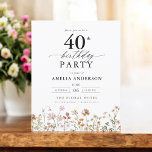 Lámina Invitación a cumpleaños 40 de Budget Garden Wildfl<br><div class="desc">Celebre con estilo con una caligrafía floral de jardín invitación a los 40 años, perfecta para un evento de hitos. Con vibrantes diseños florales y elegantes caligrafías, esta invitación le da un toque original y sofisticado a su celebración. El exuberante tema del jardín combina la belleza natural con la elegante...</div>