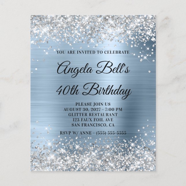 Lámina Invitación a cumpleaños 40 de Budget Silver Pale B (Anverso)