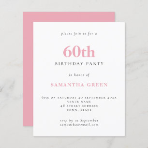 Lámina Invitación a cumpleaños 60 de Budget Simple Rubor 