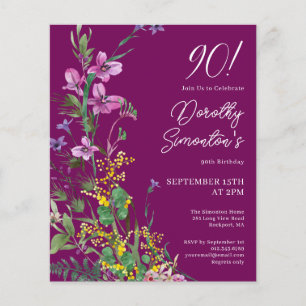 Lámina Invitación a cumpleaños 90 de la floral amarilla m