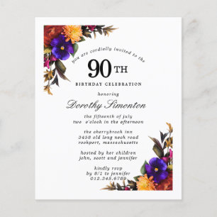 Lámina Invitación a cumpleaños 90 de la floral Purple Bur