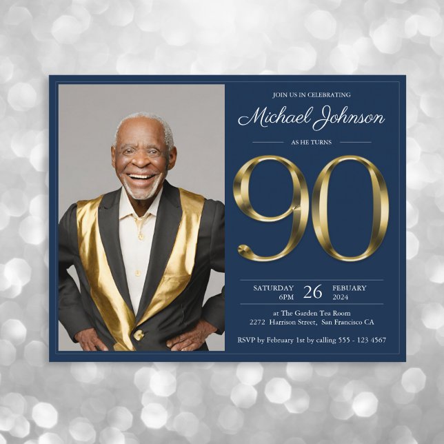 Lámina Invitación a cumpleaños 90 de la foto de oro de la (Mockup View)