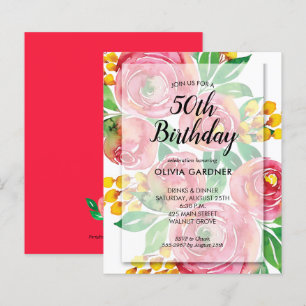 Lámina Invitación a cumpleaños de Floral de acuarela vibr