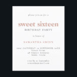 Lámina Invitación a cumpleaños de Rubor simple con presup<br><div class="desc">Texto simple presupuesto Invitación a fiesta de cumpleaños de Rubor Sweet 16. Una alternativa de valor por dinero menor de 4, 5 x 5, 6 pulgadas en defecto de la opción semi brillo que se recomienda para las invitaciones y es un grosor similar al de una postal. La opción de...</div>