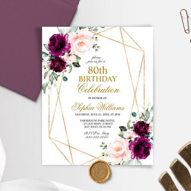 Lámina Invitación a cumpleaños de Rubor y Rosa púrpura 80 (Subido por el creador)