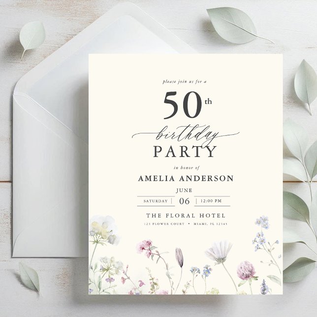 Lámina Invitación a cumpleaños número 50 de Budget Floral (Subido por el creador)