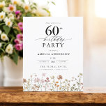 Lámina Invitación a cumpleaños número 60 de Budget Wildfl<br><div class="desc">Celebre con estilo con una invitación al cumpleaños número 60 de la caligrafía floral del jardín, perfecta para un evento de hitos. Con vibrantes diseños florales y elegantes caligrafías, esta invitación le da un toque original y sofisticado a su celebración. El exuberante tema del jardín combina la belleza natural con...</div>