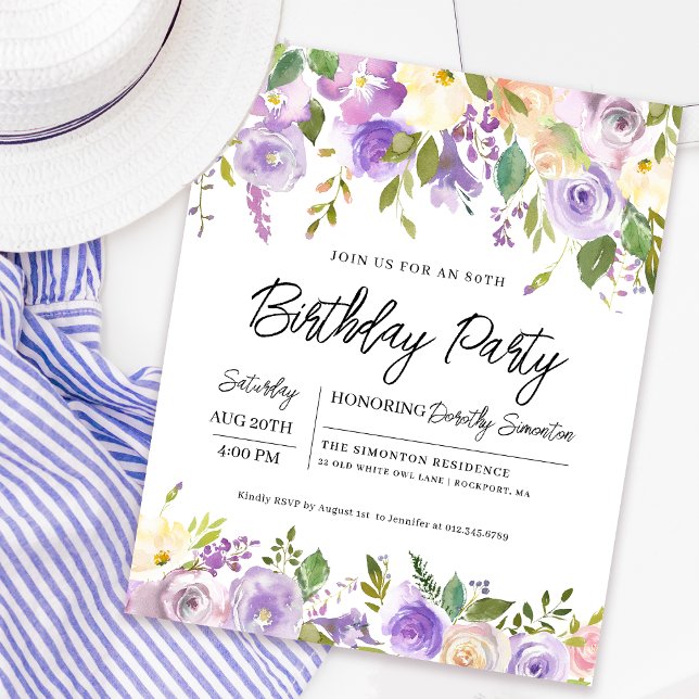 Lámina Invitación a cumpleaños número 80 de Budget Purple (Matching welcome signs and party decor are available. Message me for help finding them!)