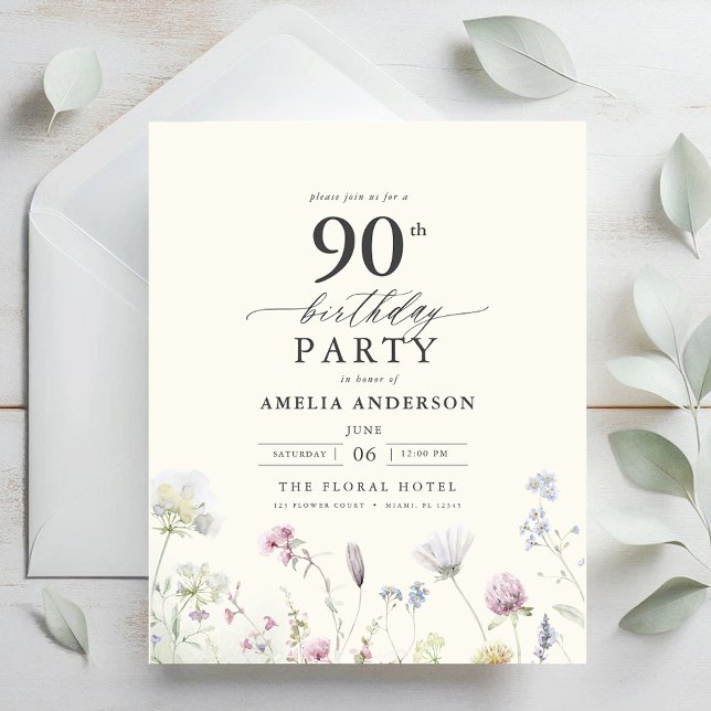 Lámina Invitación a cumpleaños número 90 de Budget Floral (Subido por el creador)