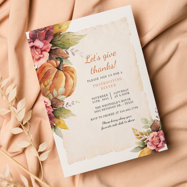 Lámina Invitación a dar amistad a calabazas rusticas de p (Fall Pumpkin Lets Give Thanksgiving Dinner Invitation)