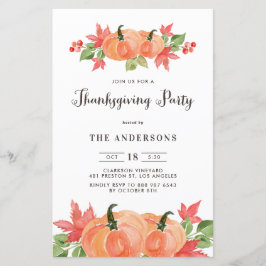 Lámina Invitación a dar gracias a las calabazas acuarelas